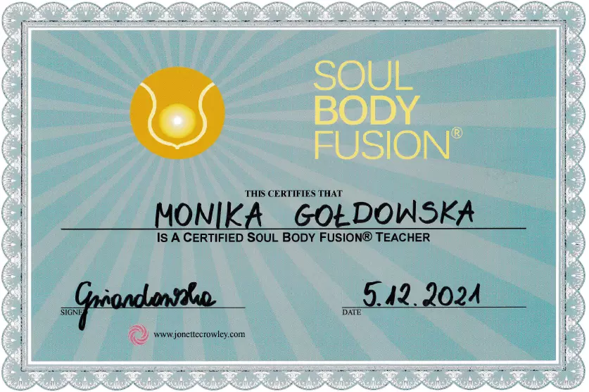 Certyfikat Soul Body Fusion® - Monika Gołdowska